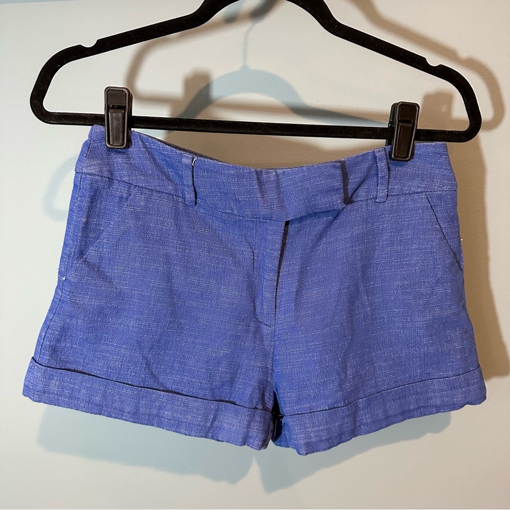 Love...ady Navy Blue Linen Cuffed Shorts Style 13852